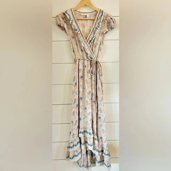 Chelsea & Violet Plisse Ruffle Deep V-Neck Long Smocked Tiered Maxi Dress - Picture 1 of 3